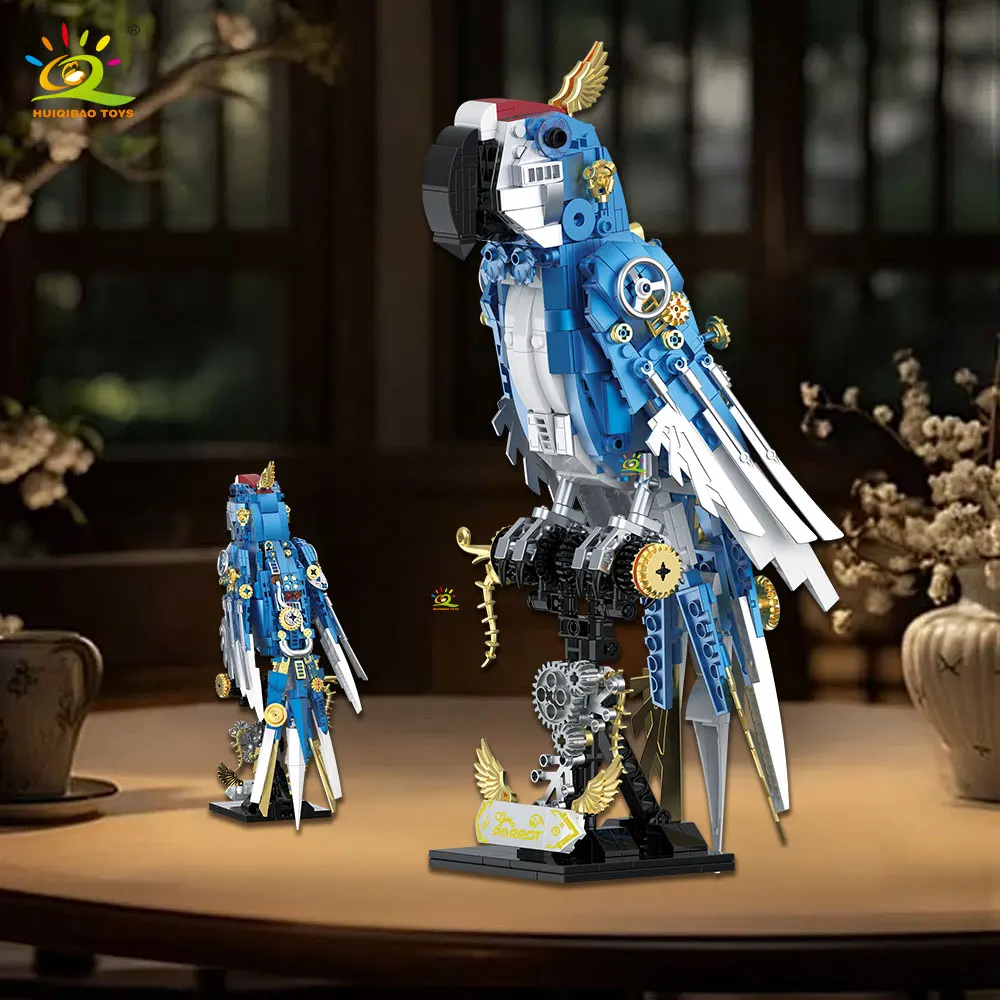 HUIQIBAO 679 個 MOC 機械式オウムモデルミニビルディングブロック動物鳥シリーズテクニカルレンガ子供のおもちゃデスク装飾