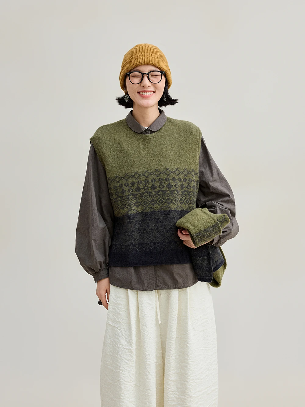 

Мягкий шерстяной вязаный жилет с геометрическим рисунком, круглый Ne Ретро, тибетская шерсть яка, смешанное волокно, женский модный осенний топ