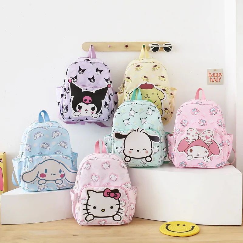 

Детский рюкзак Sanrio с героями мультфильмов Kawaii Kuromi My Melody Cinnamoroll Pochacco Hello Kitty PomPomPurin, школьная сумка, подарок