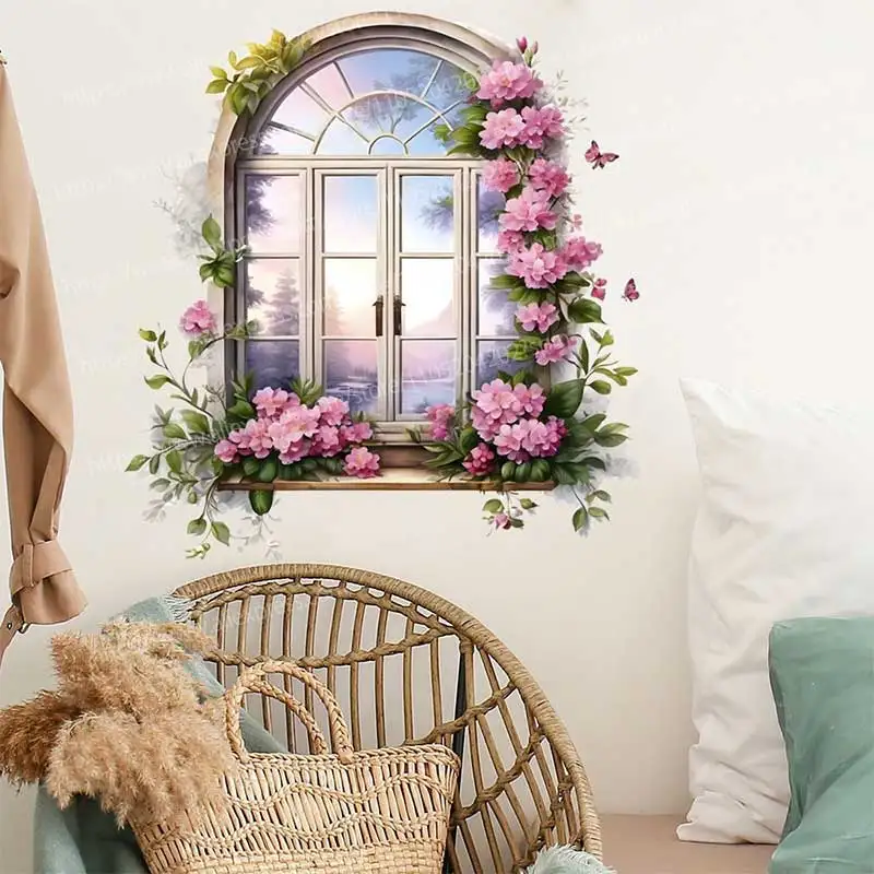 Landscape Painting Wall Stickers Self-Adhesive Fake Window Living Room Background Decoration Wall Layout Art Decals AA132