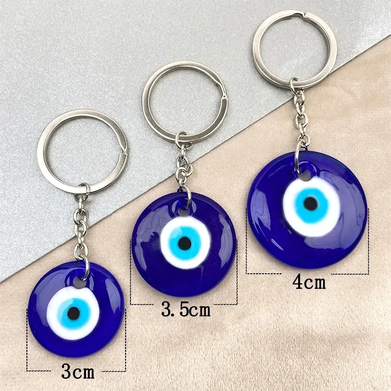 Lucky Evil Eye Keychain 3 3.5 4cm Charm Round Big Blue Glass Women Key Ring Accessories