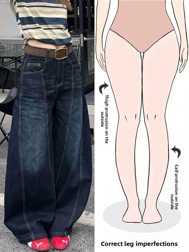 

Retro American Loose Wide Leg Jeans Women's High Waist Long Pants Knife Embroidery Pear Shape Body Casual Trousers