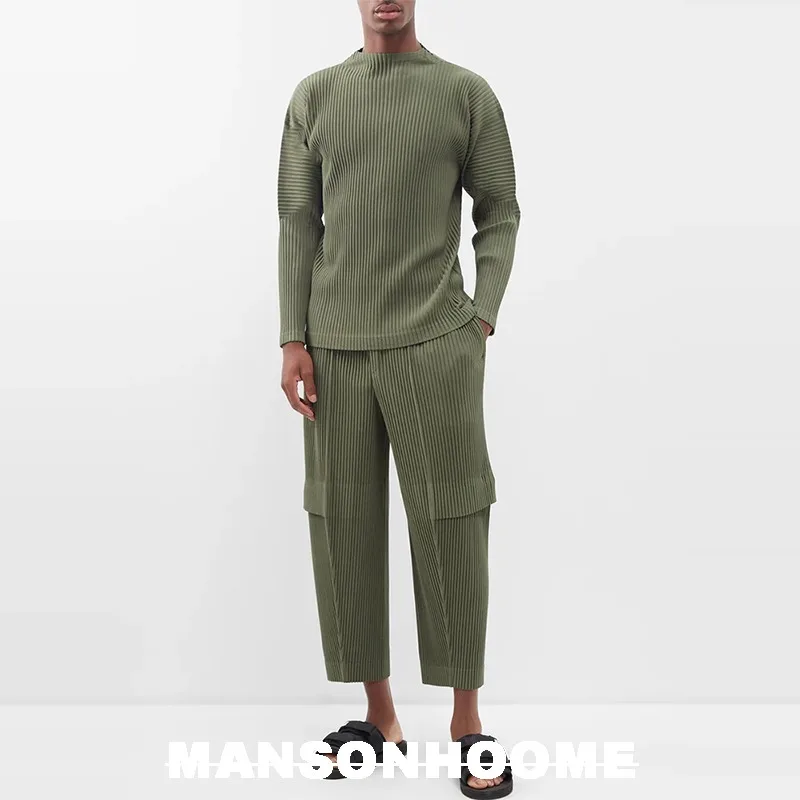 Miyake Pleated Men's Work Pants 2025 Series Premium Pleated Pants Army Green Loose Casual Dress Pants Men's Spring Autumn