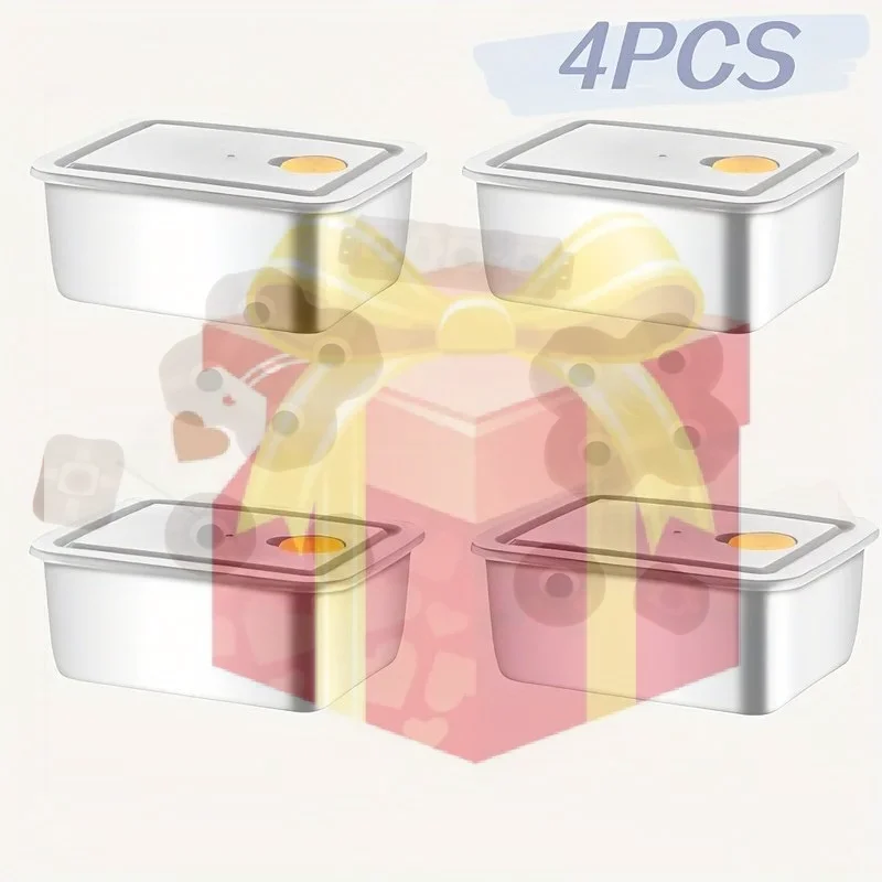 【HG】4pc Stainless Steel Food Storage Containers Set Thickened Leakproof Stackable For Fridge Freezer And Pantry Organization