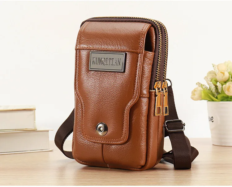 Herren-Leder-Gürteltasche für Outdoor-Arbeit, Handyhülle mit Großer Kapazität, Schulterriemen, Umhängetasche für Business und Freizeit – Detail 14