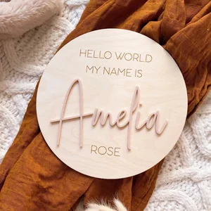 Personalised Wooden Hello World Name Plaque - Newborn announcement Sign - Name plaque for birth announcement