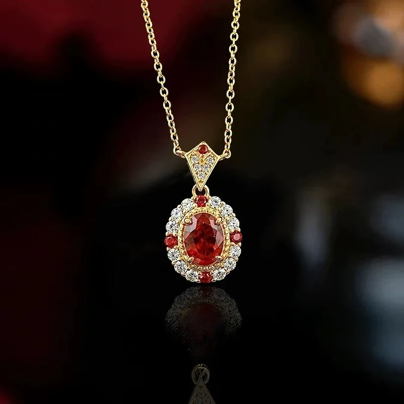 

Vintage Medieval Jewelry Jedi Color Lab Created Ruby Pendant Flamingo Pigeon Egg Red Corundum Charm Necklace Female Luxury Gem