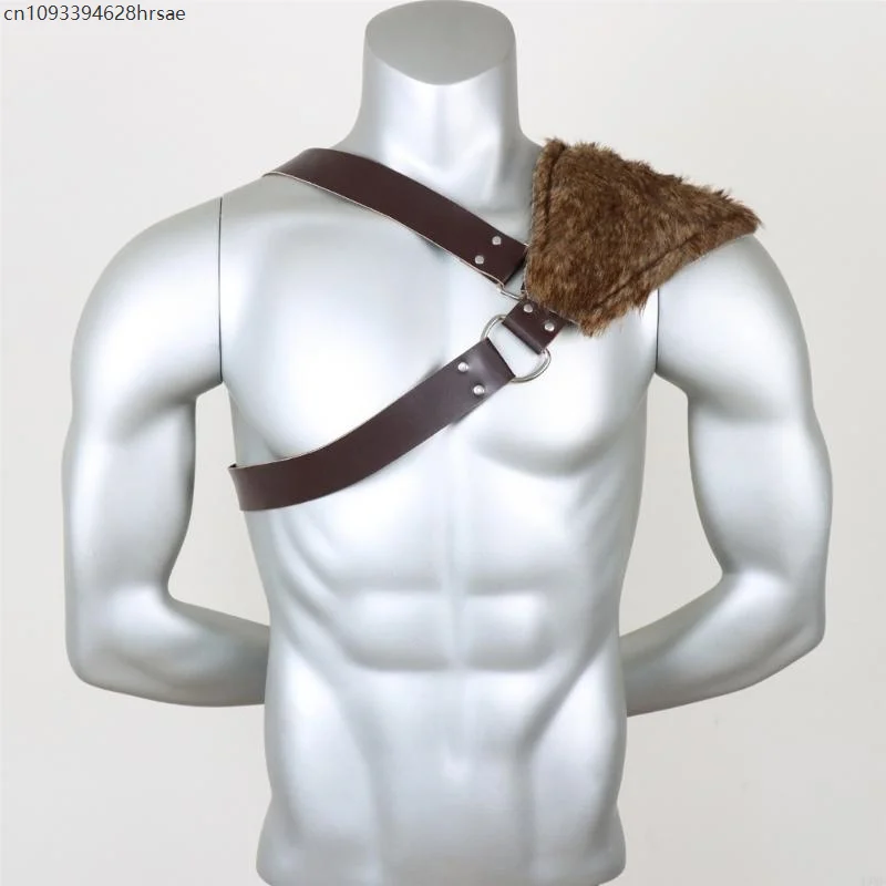 49MF пушистый кожаный наплечник нагрудный ремень средневековый костюм для мужчин Хэллоуин