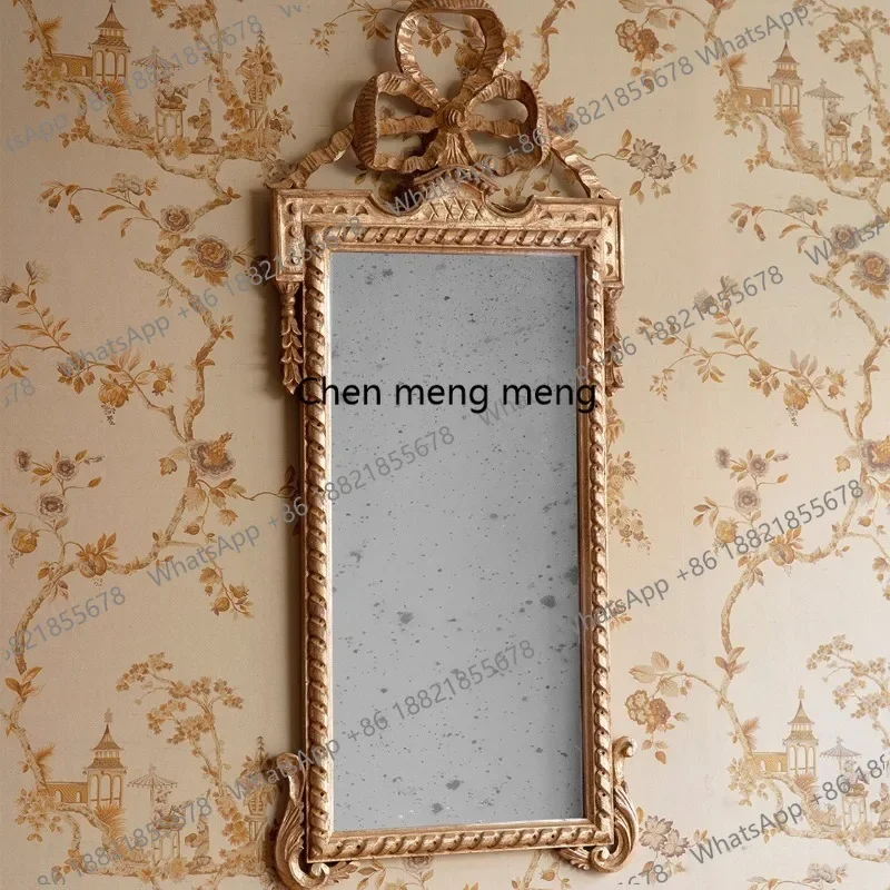 X188 Square American makeup mirror carved bathroom mirror household wall hanging French light luxury decorative fireplace mirror