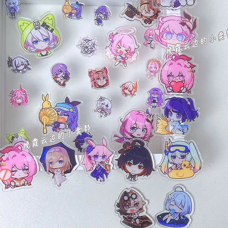 Honkai Impact 3 Valkyrie 35Pcs/Set 2cm 4cm Patch Keychain Hair Tie Refrigerator Sticker Phone Case DIY Accessories Acrylic Sheet