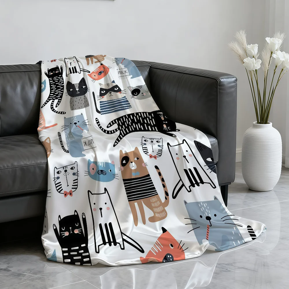 Abstract-style cute cat animal Blanket Soft Throw Blanket for Home Bedroom Bed Sofa Picnic Travel Office Rest Cover Blanket Gift