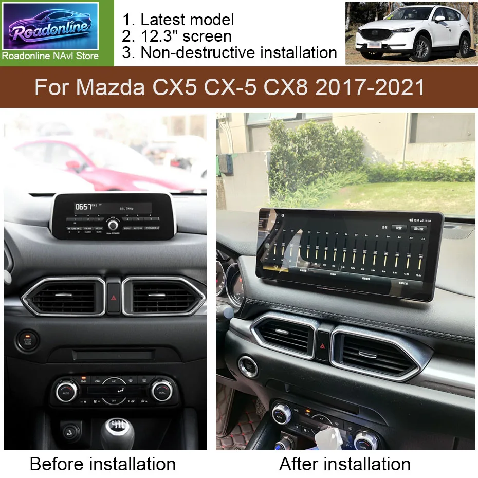 12.3 Inch QLED Screen Multimedia Video Player For Mazda CX5 CX-5 CX8 2017-2021 CarPlay Android 16 Car Radio 8+256GB WiFi 4G