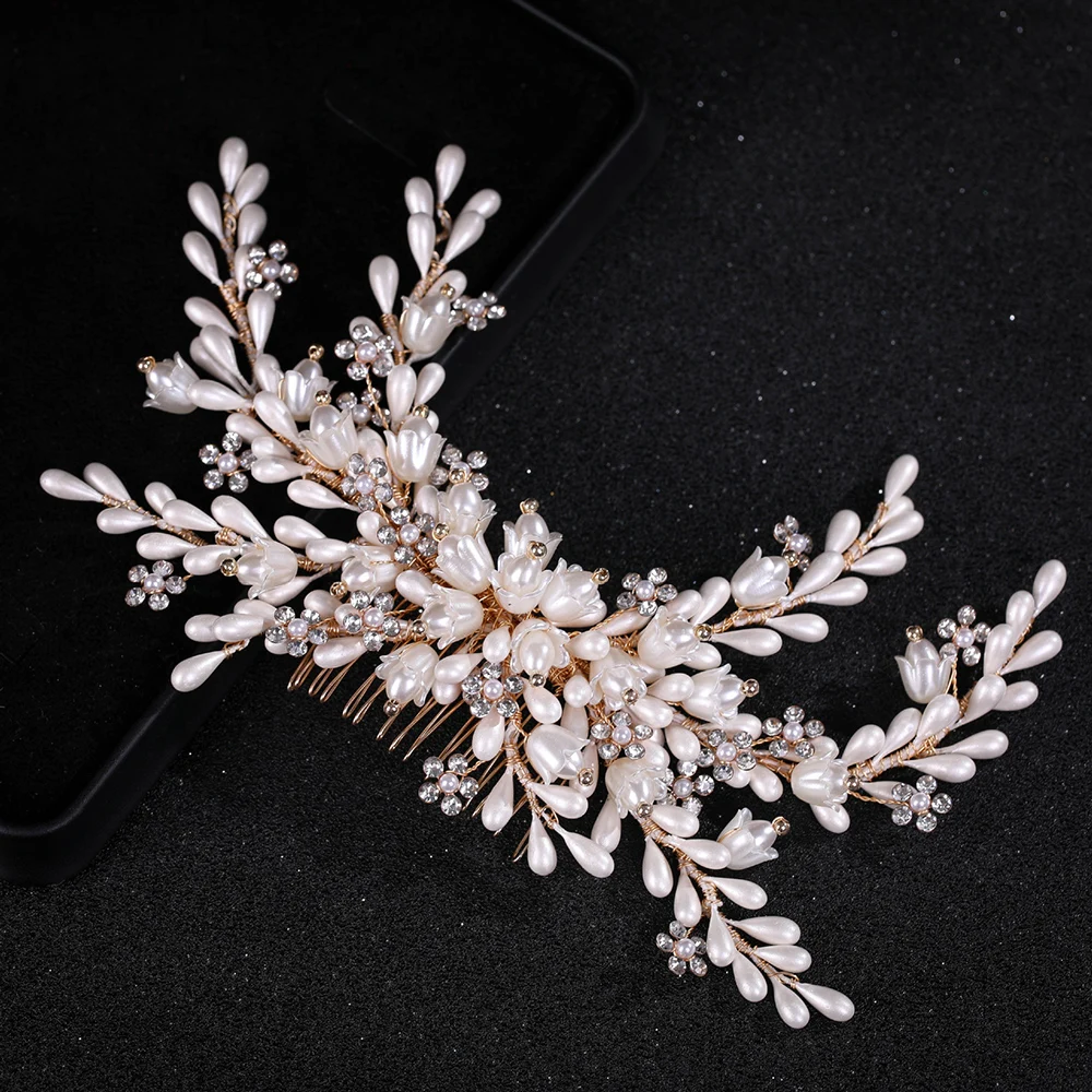 15 Teeth Tiara Comb Hair Fork with Luxurious Pearls Flowers Style Jewelry for Bridesmaid Wedding Dating Shopping