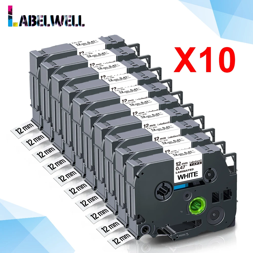 Labelwell 10pcs 231 Compatible for Brother 231 221 211 131 631 335 6/9/12mm label tape for Brother P-Touch Label Maker PTH110