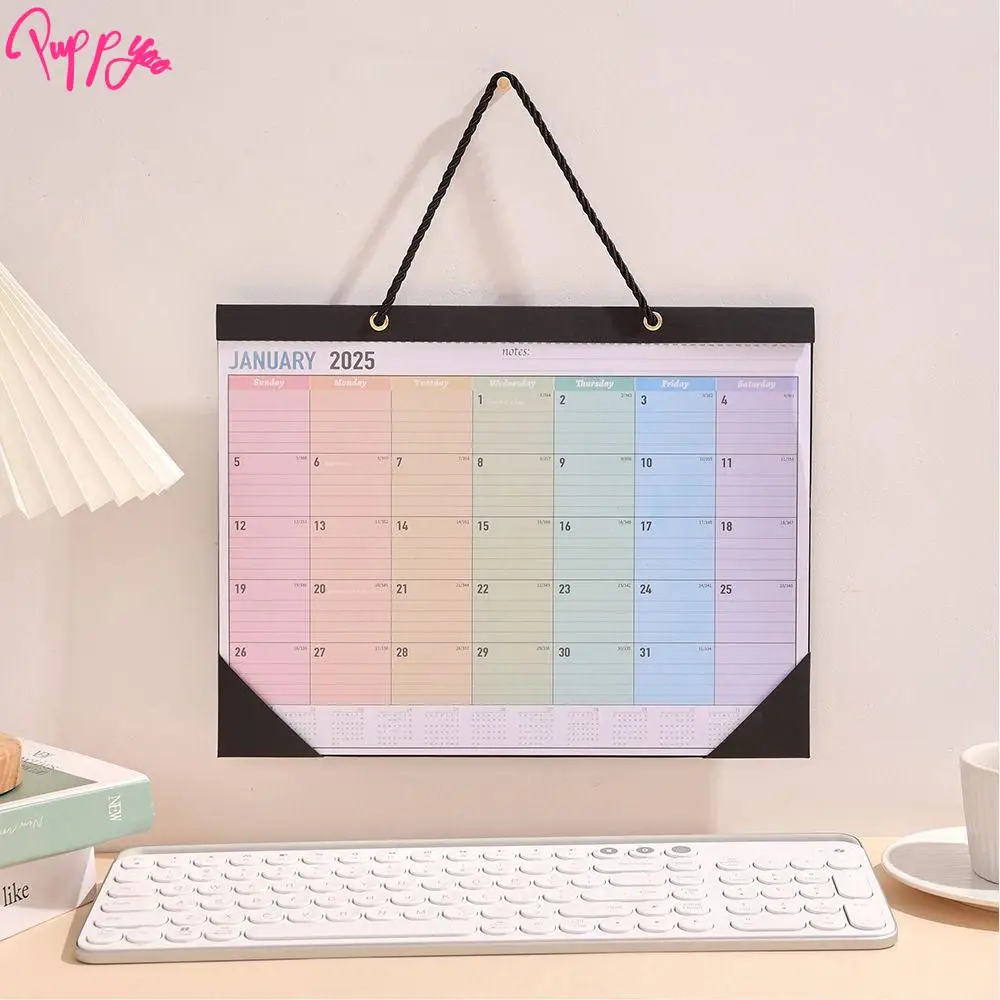 12 sheets 2025 Colorful Monthly Wall Calendar Rainbow Weekly Planner Daily Study Check-in Message Hanging Calendar For School