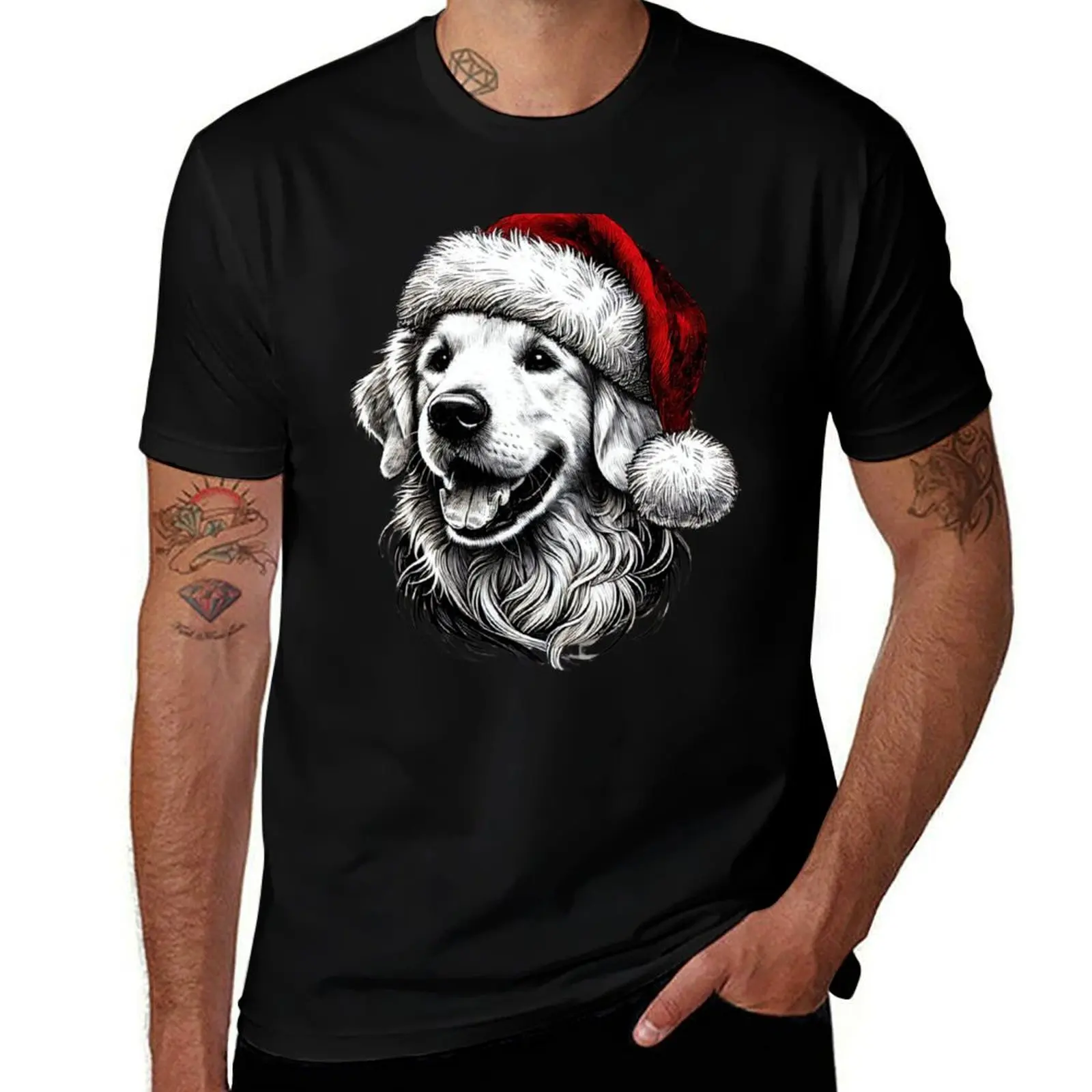 Golden Retriever Christmas Shirt - Festive Dog with Santa Hat T-Shirt Trendy Pattern for Men T-Shirt
