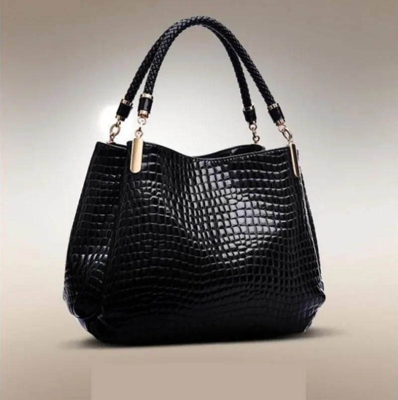 

2024 Women's Bag Large Capacity Tote Daily Commute Women's Shoulder Bag Crocodile Print Bright Face Handbag Shopping