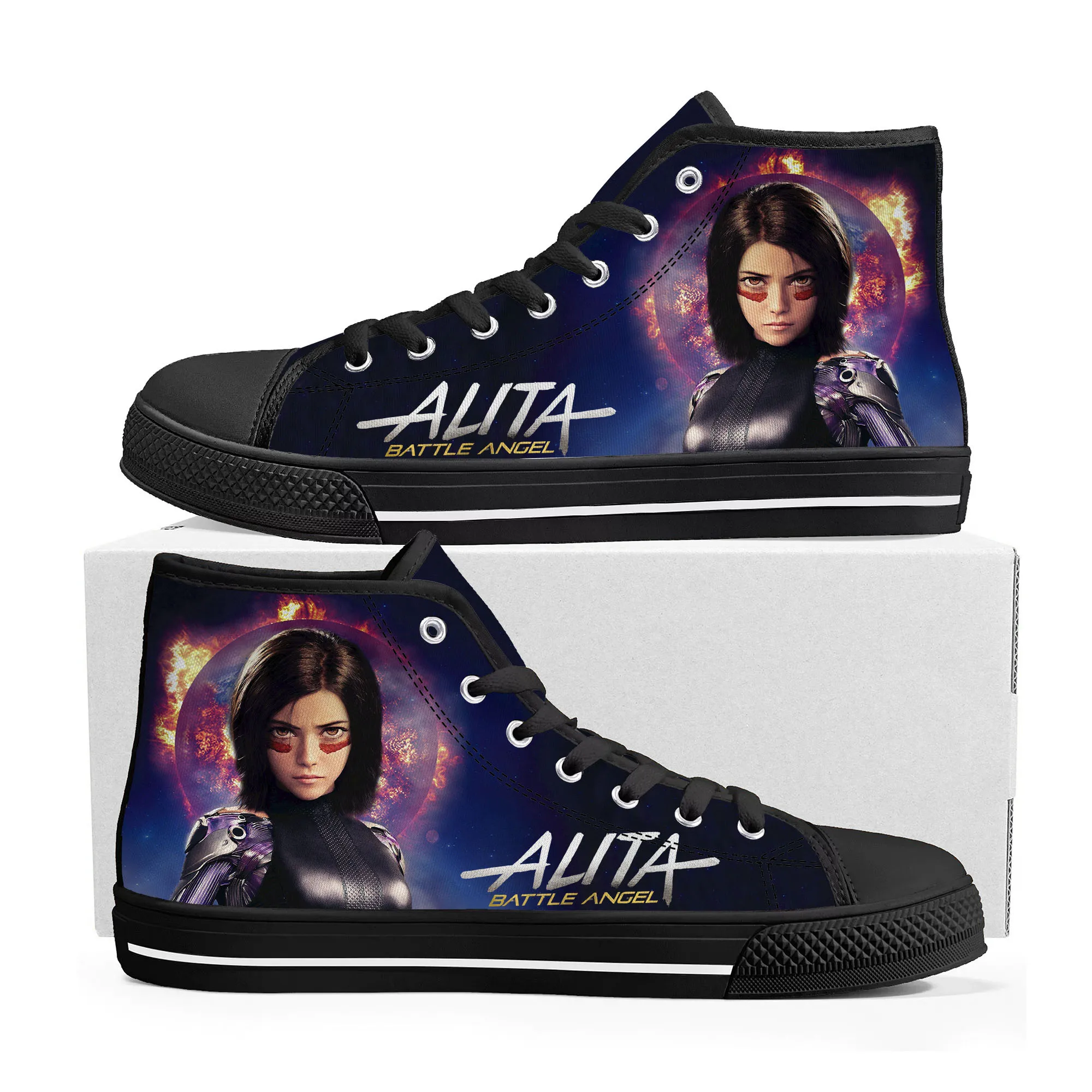 Alita Battle Angel High Top Sneakers para homens e mulheres, tênis de lona casual, sapatos feitos sob medida para adolescentes casais, alta qualidade