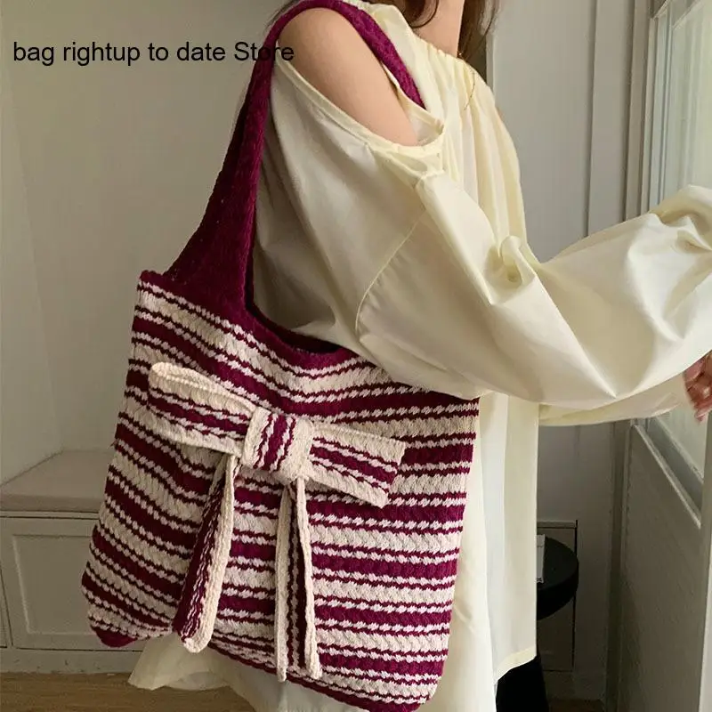 

Japanese and Korean Retro Knitted Yarn Single Shoulder Hand-Held Shopping Bag Tote Bag for Women