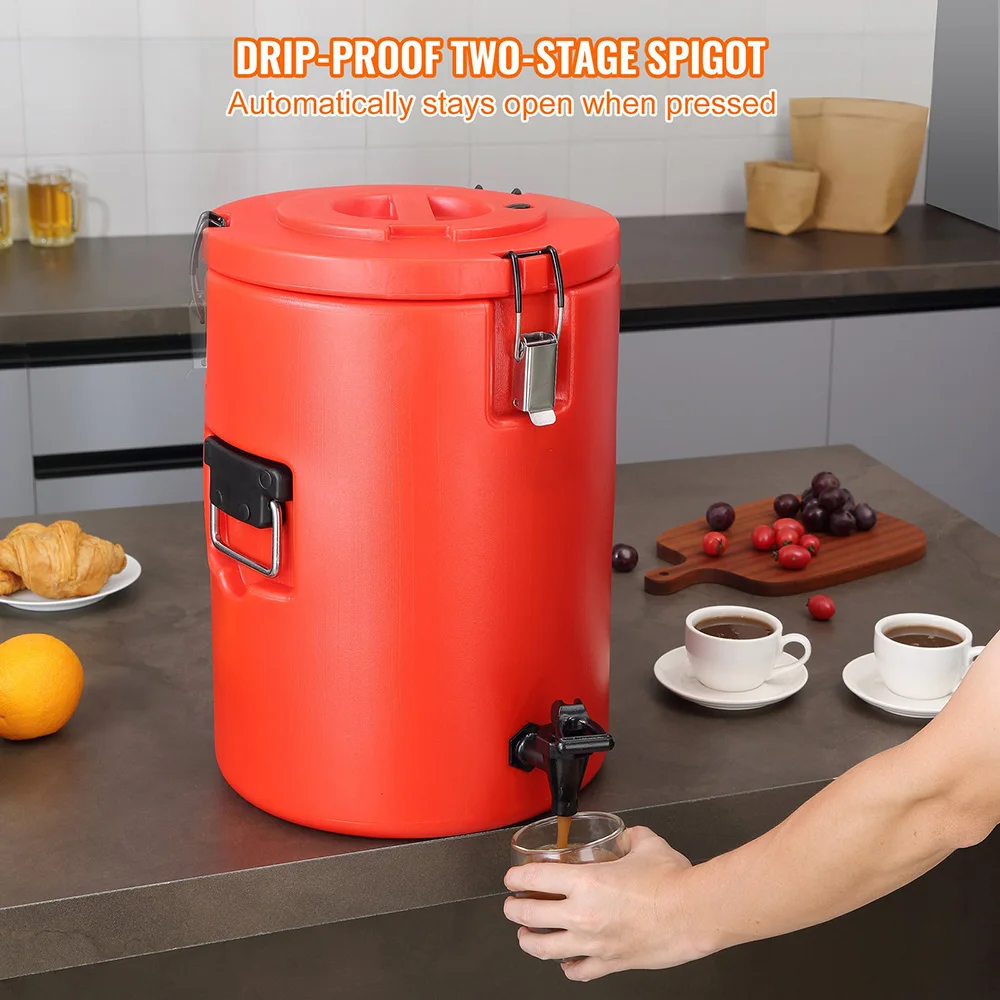 17L Stainless Steel Insulated Beverage Dispenser w Spigot Handle for Hot Tea Coffee Water Restaurant Drink Shop