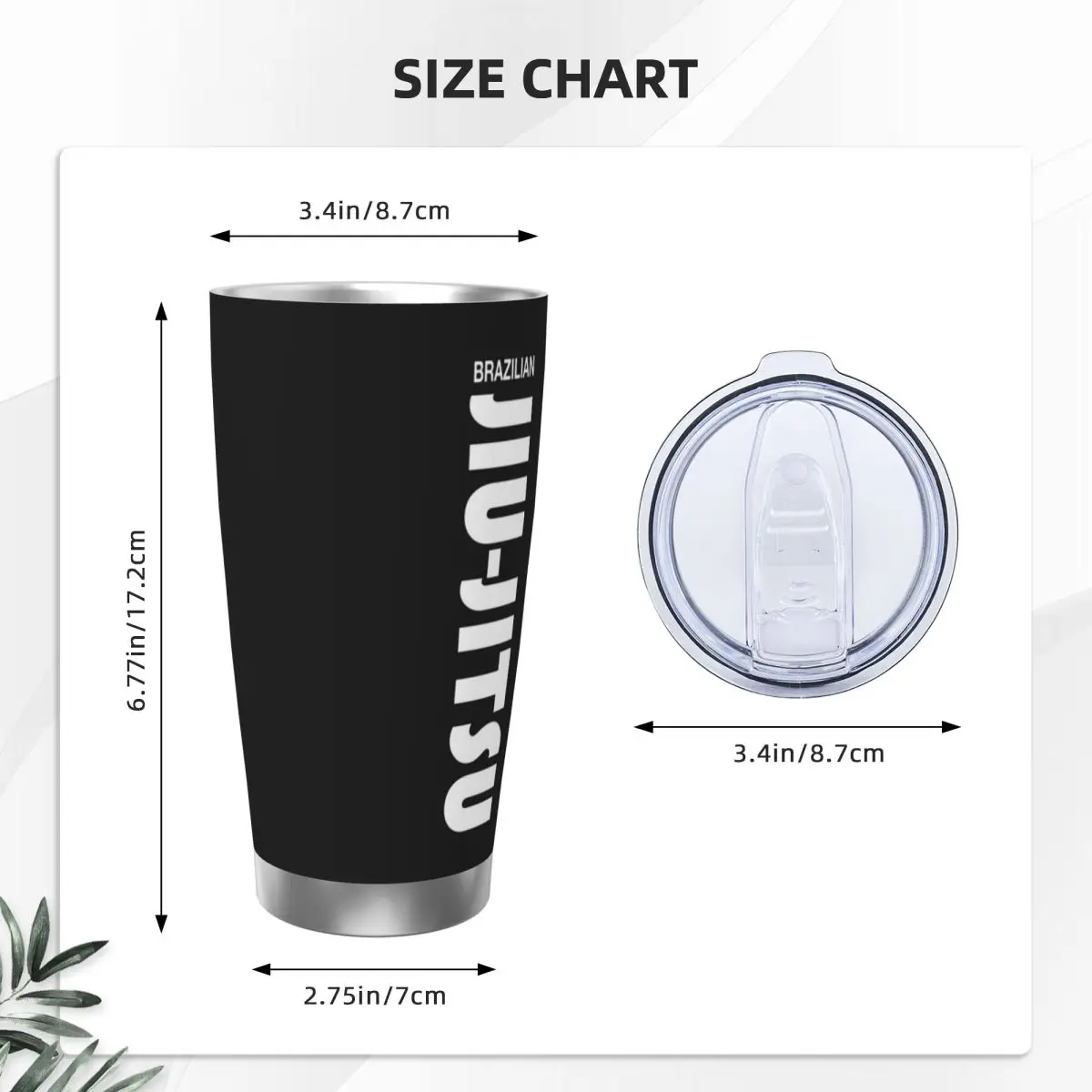 Brazilian Jiu Jitsu (BJJ) Stainless Steel Tumbler Vacuum Insulated Mug Thermal Cold Cup Straw With Lid 20oz