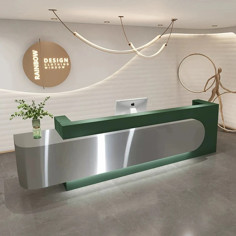 Modern Luxury Stainless Steel Reception Desks Beauty Salon Hairdressing Shop Cashier Desk Clothing Store Office Furniture FYRD