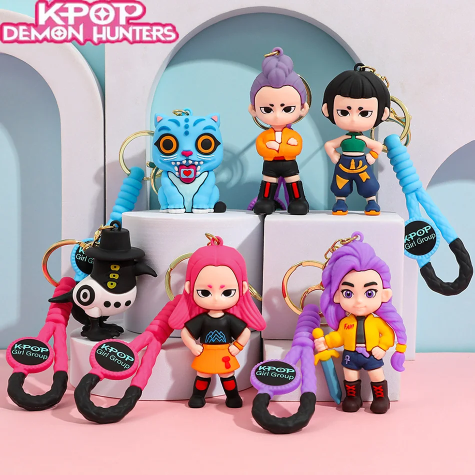 KPOP Demon Hunters Keychain Tiger Character PVC Figure Keychain Cute Harajuku Style Key Ring for Kids Bag Hanging Birthday Gift
