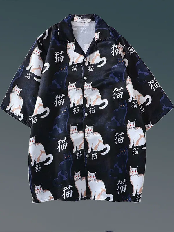 

Retro Print Casual ort Sve irt Loose Fit Youthful Summer Faion Printed Animal Theme Casual Wear for Young Men