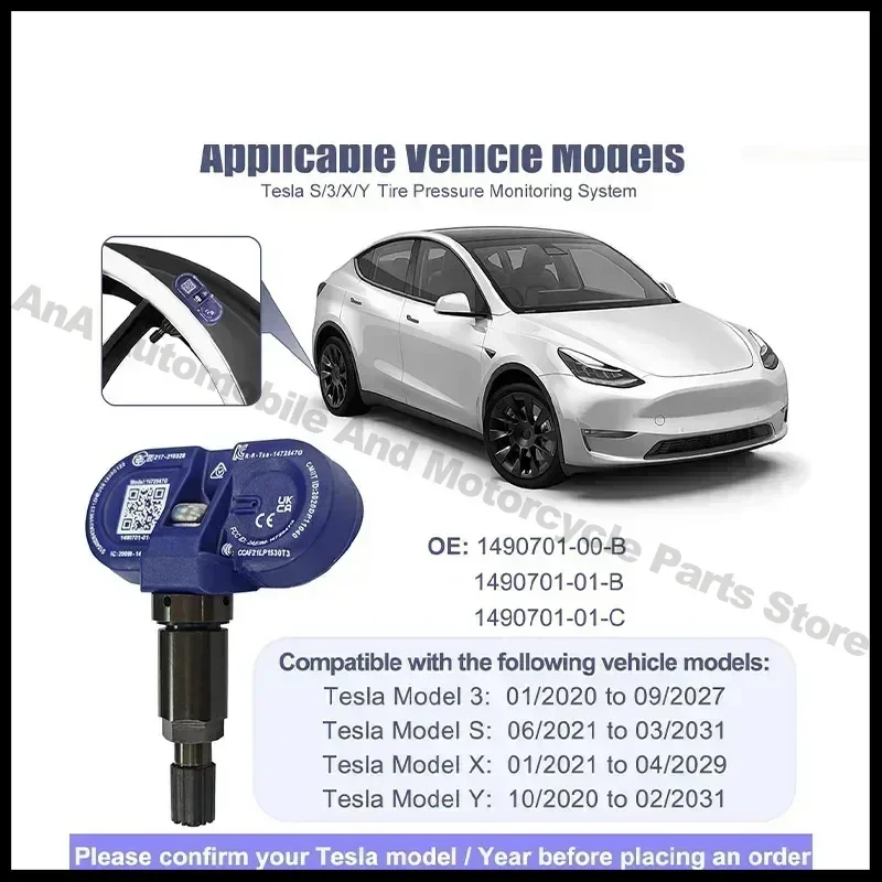 

NEW Tire Pressure Monitor Sensors Bluetooth TPMS Sensor 1490701-01-C For Tesla Model 3 Y S X 2020-2024 Replaces 1490701-01-B