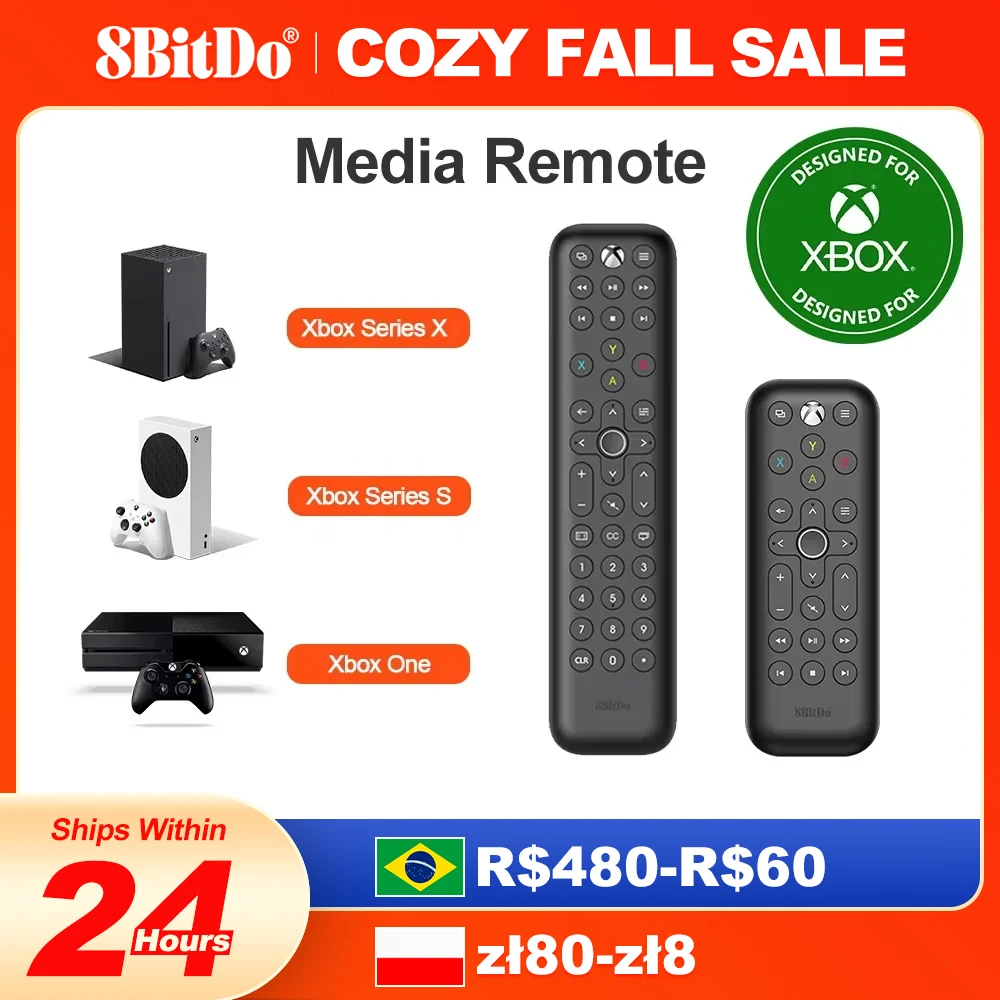 8BitDo XBox Media Remote lizenziert von Microsoft, kompatibel mit Xbox One, Xbox Series X, S (Infrarot-Fernbedienung) Microsoft Xbox Game Co