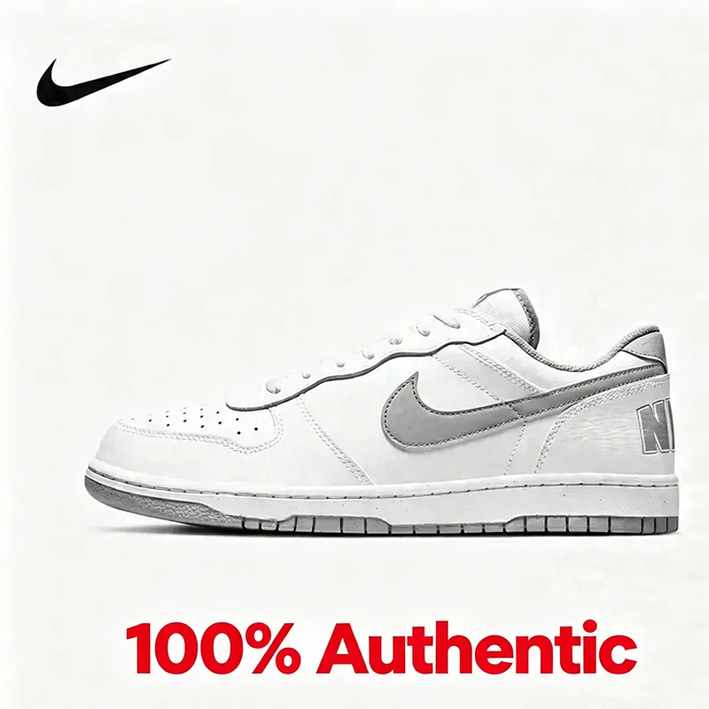 Nike 355152-106 2026 Nouvelles chaussures de skate basses pour hommes, blanches et grises, en cuir, semelle en caoutchouc, baskets décontractées Beat Peer
