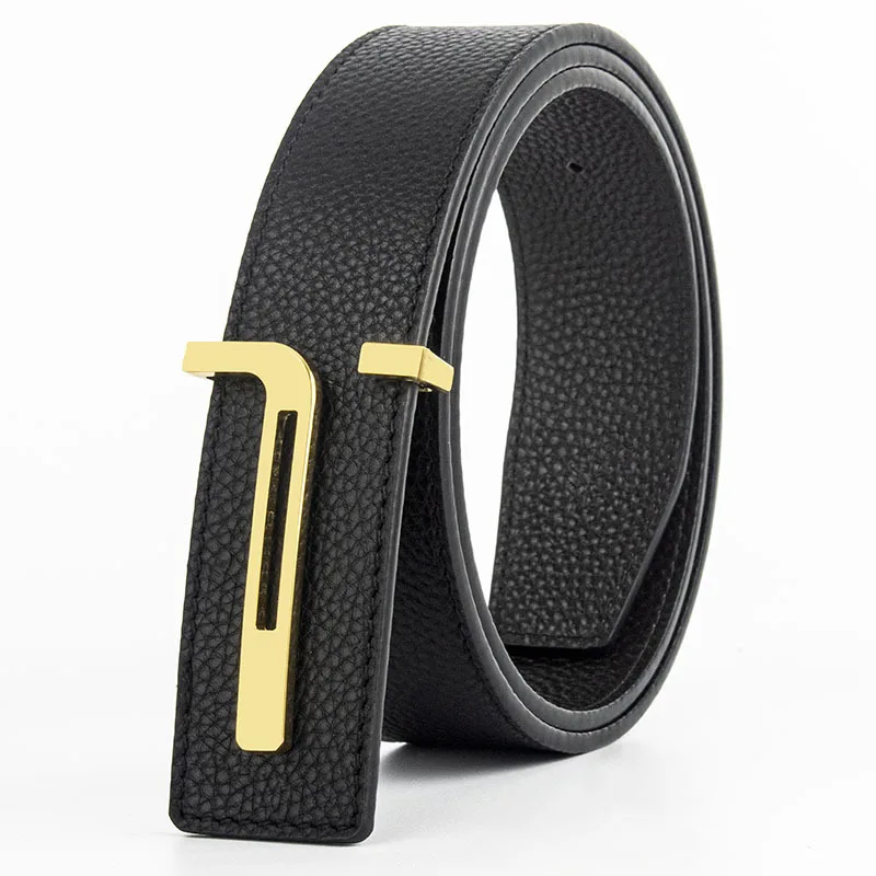 High-end T letter men's belt genuine leather first layer cowhide inner wear smooth buckle formal youth trend men's belt
