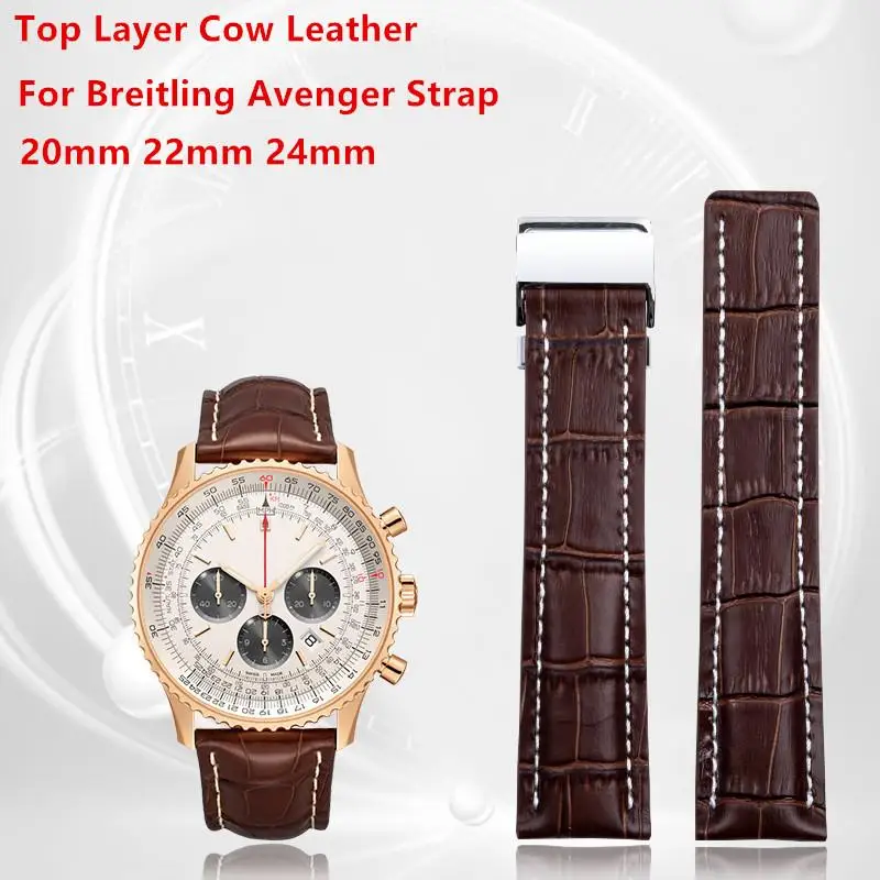 TINTAG 20/22/24mm Wristband For Breitling Strap SUPEROCEAN AVENGER NAVITIMER Soft Genuine Leather Watch Band Accessories Fold