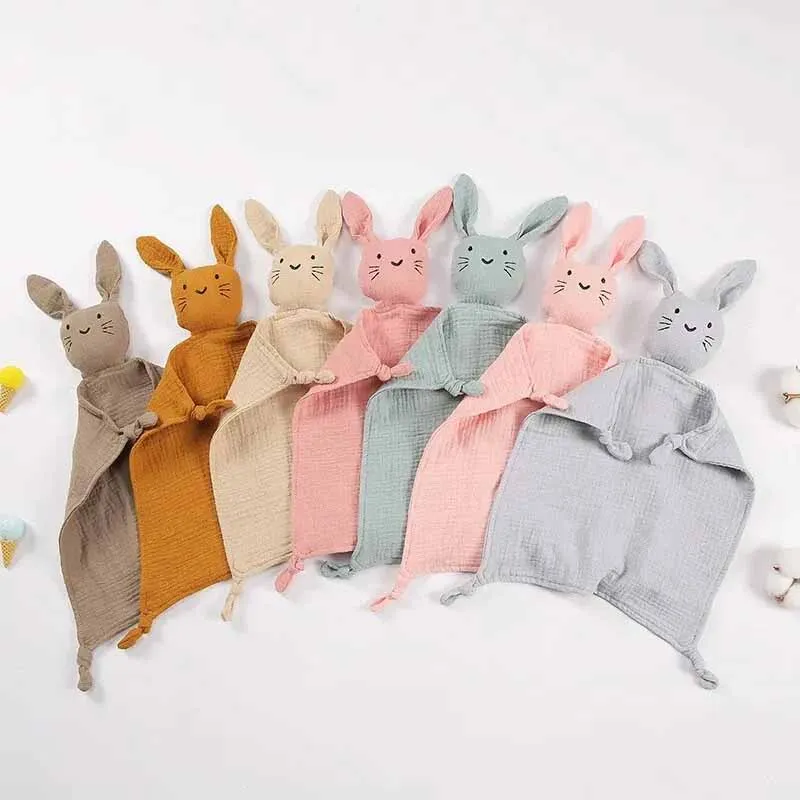 

Cute Doll Solid Color Baby Comfort Blanket Baby Cotton Muslim Linen Children's Sleep Soothing Towel Baby Saliva Towel
