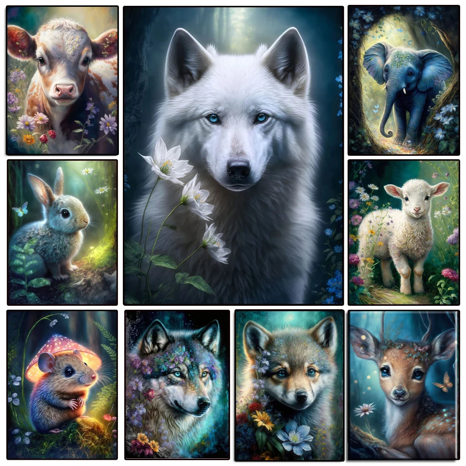 DIY Diamond Painting Cute Animal Hedgehog Elephant Forest Wildflower Mosaic Rhinestone Wolf Deer Cattle Home Decoration Y1188