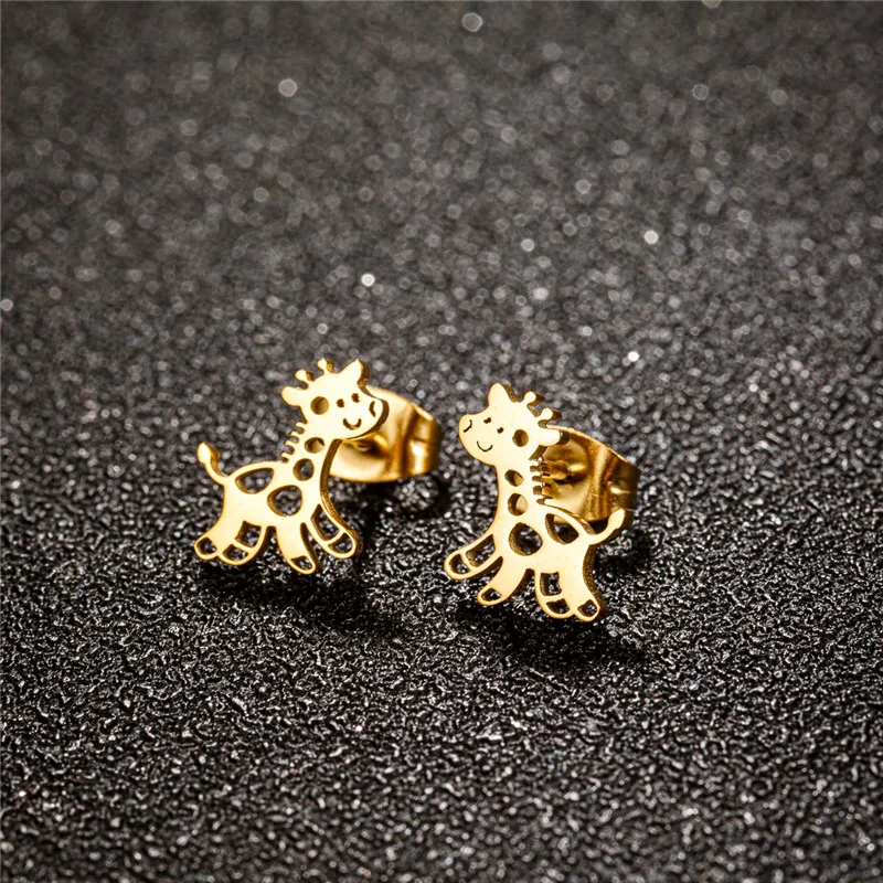 Small Giraffe Earrings Stainless Steel Cute Balloon Animal Studs for Women Girls Trendy Jewelry Men Birthday Ear Piercing Gifts