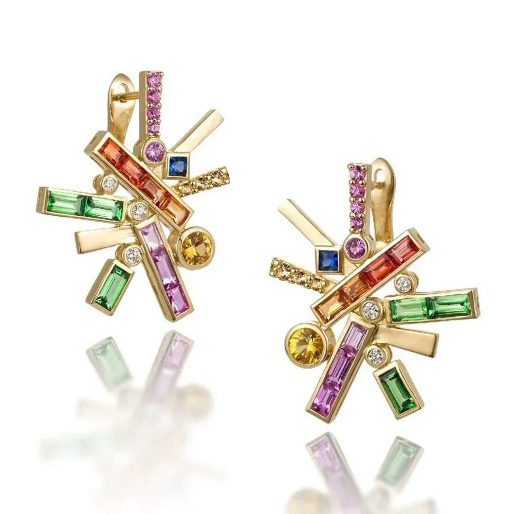 Wong Rain 18K Gold Plated 925 Sterling Silver Pass Test Sapphire Gemstone Colorful Ear Studs Earrings Fine Jewelry Wholesale