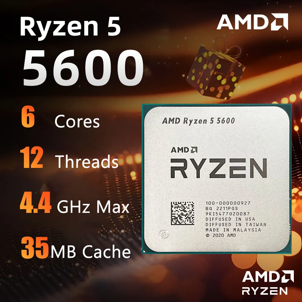 AMD Ryzen 5 5600 CPU 4.4GHz 6 Çekirdekli 12 Konulu 35MB Önbellek 7NM 65W Soket AM5 İşlemci Paketsiz PC Gamer için