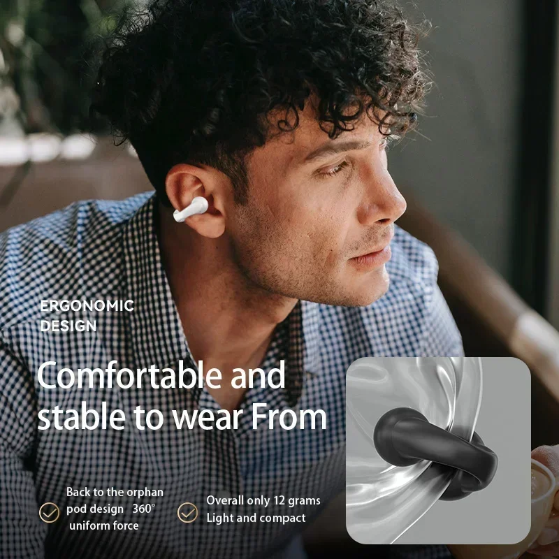 Anting nirkabel Bluetooth 5.3, earbud nirkabel dengan casing pengisian, headphone telinga terbuka, konduksi udara untuk olahraga, lari, pemakaian tanpa rasa sakit