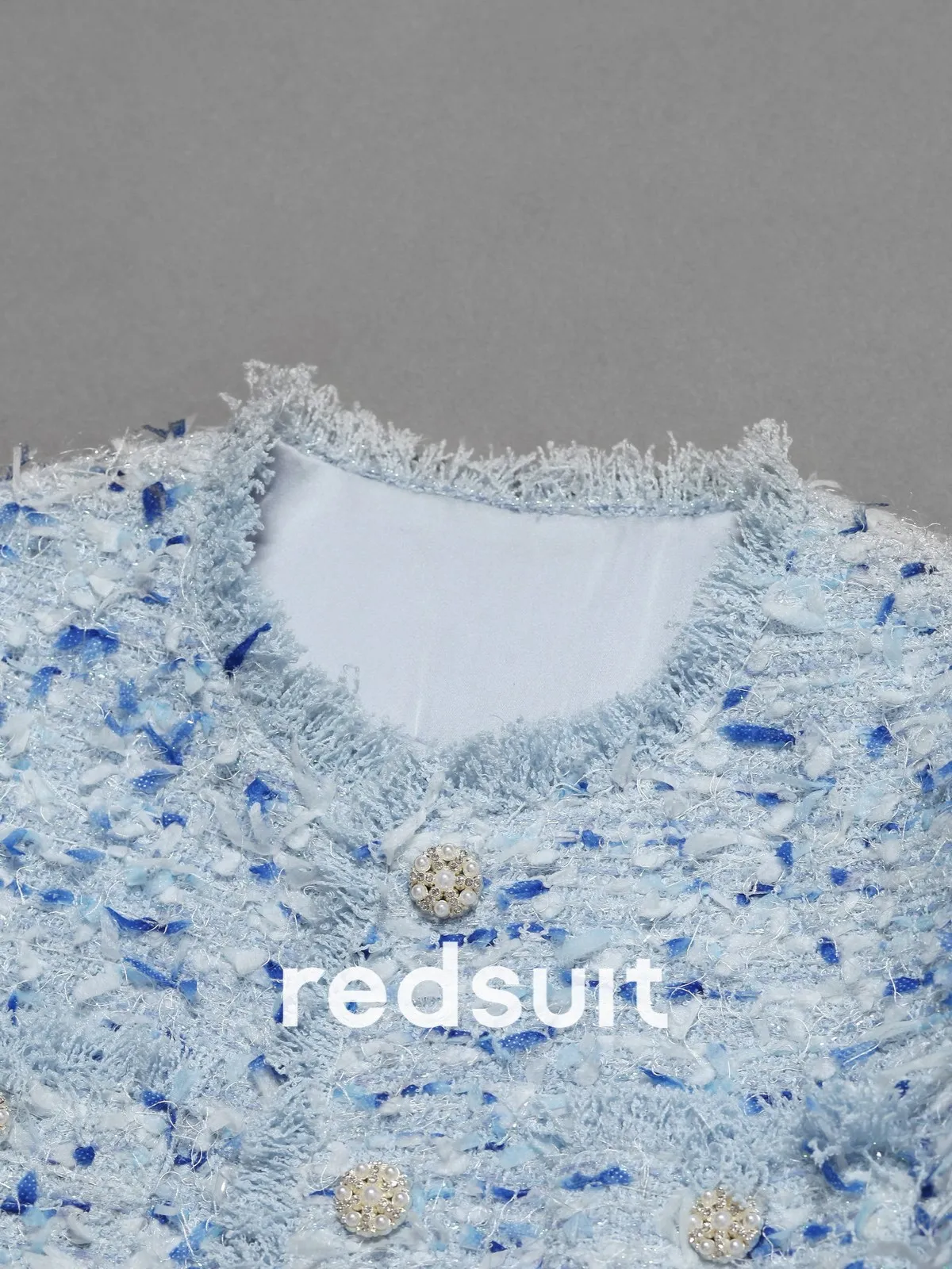 New Blue characteristic yarn woven tweed jacket, fashionable socialite top Custom Sizes