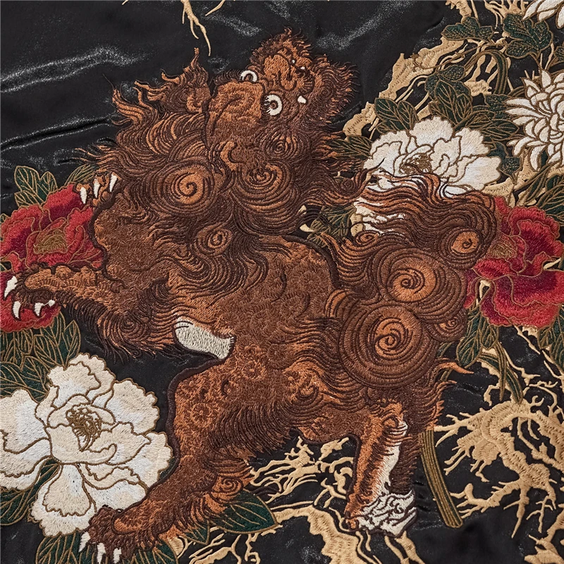 أسود الخامس الرقبة النمط الياباني المدرب سترة الشارع الشهير خمر الرجال البيسبول سترة 2025 التنين التطريز ملابس خارجية معاطف #4