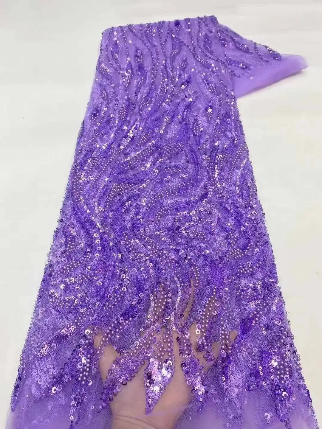 

Luxury African Sequins Sequins Lace Fabric With Bead Sequins For Bridal Dress 2025 Luxury Evening Dress French Lace 5 yards