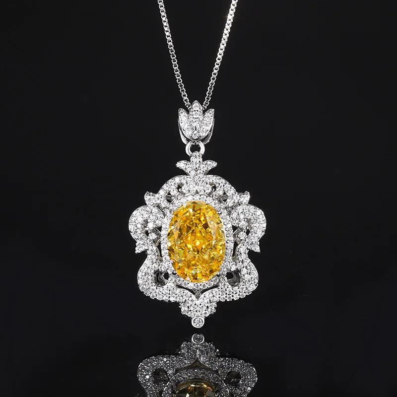 Jewelry Gold-Plated High Carbon Diamond Ice Flower Copper Elegant Light Luxury Egg-Shaped Pendant for Women 10*14 Wholesale