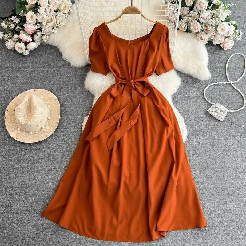 

Fashion Women Dress 2024 Summer Elegant Sash Bandage Pleated Dress Lady Outfits Vestidos Robe Femme Party Dress Vestidos