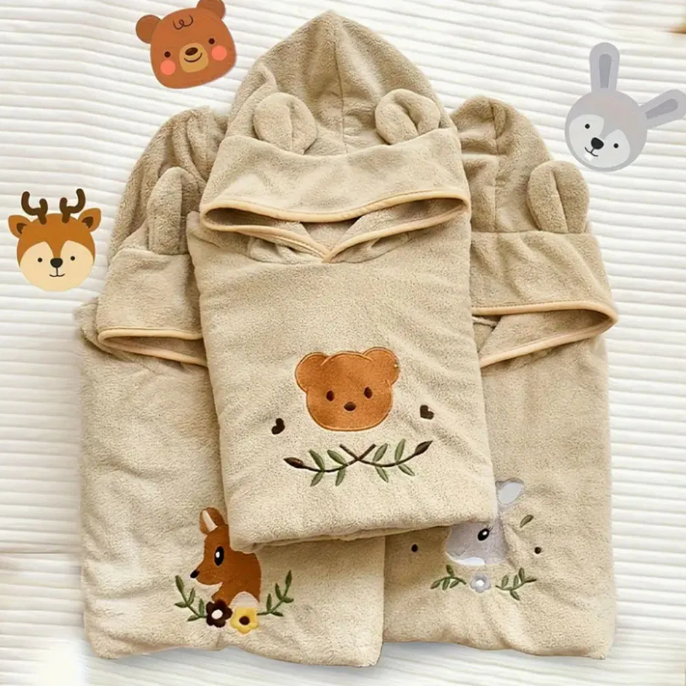 3-6Y Kids' Super Absorbent Plush Hooded Poncho Bath Towel Quick-Dry Bath Wrap for Swimming, Bathing & Spa Children’S Towel