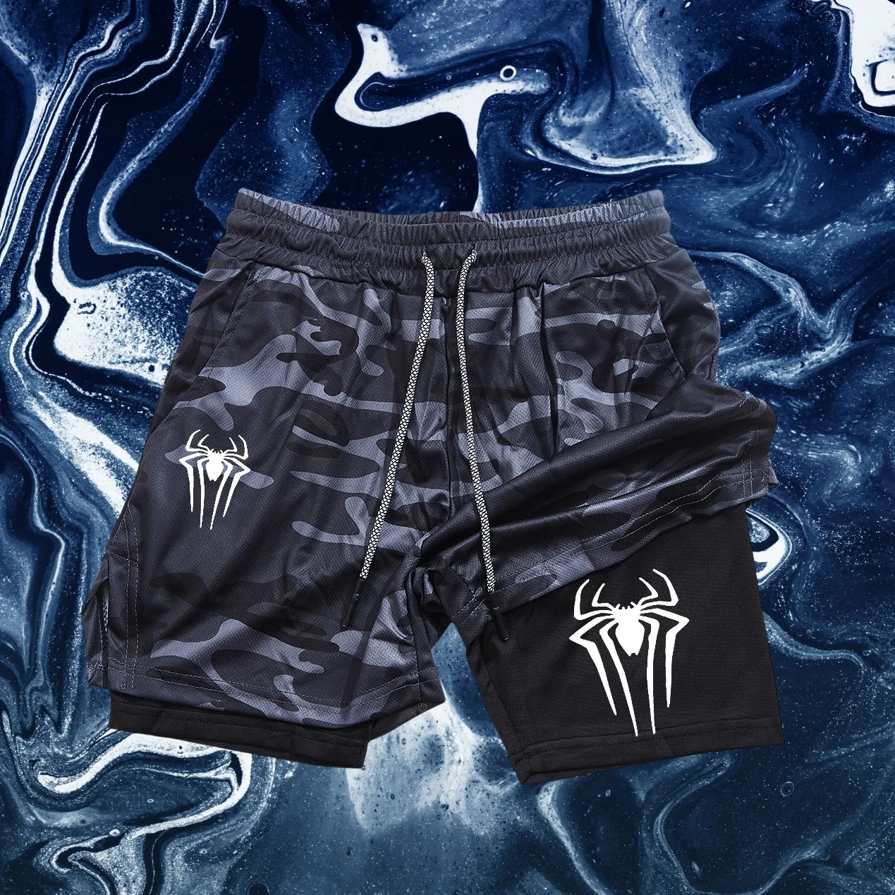 

2025 high-quality sports shorts men's 2-in-1 running compression shorts training yoga gym sportswear sports shorts with pockets