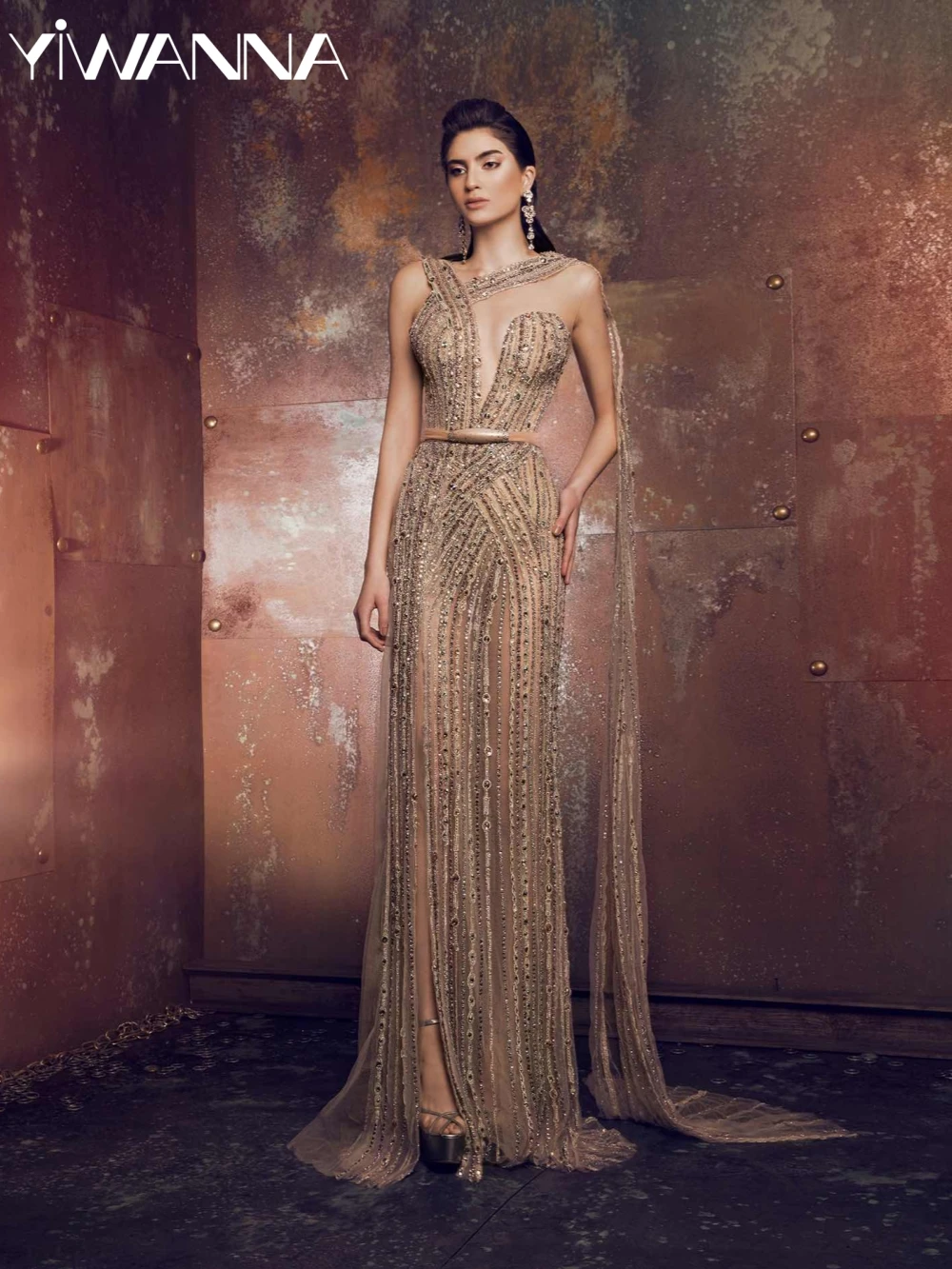 

Очаровательное роскошное длинное вечернее платье с бисером, сексуальное Иллюзионное свадебное платье без рукавов, ослепительные платья для выпускного вечера по индивидуальному заказу