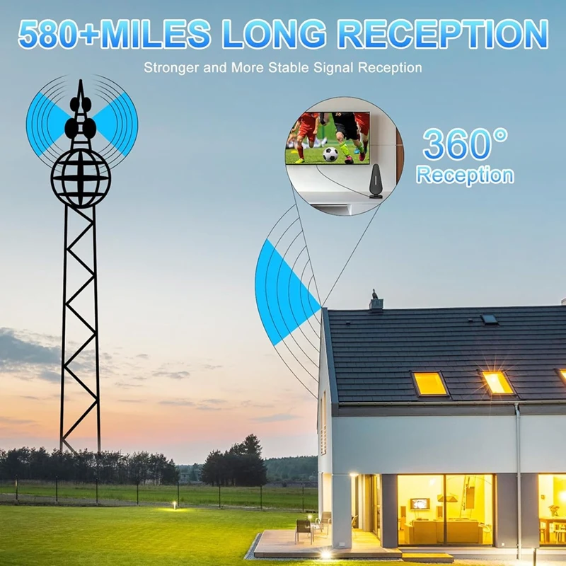 HDTV Indoor Digital TV Antenna Up With Amplifier Signal Booster, 560+ Miles Range TV Antenna For Smart TV