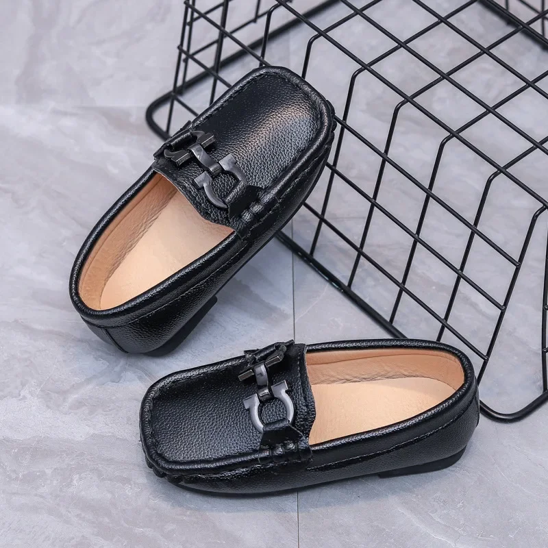 Boys Leather Shoes Black White for School Party Wedding Formal Casual Children Flats Loafers Kids Slip-ons Moccasins Soft 21-30