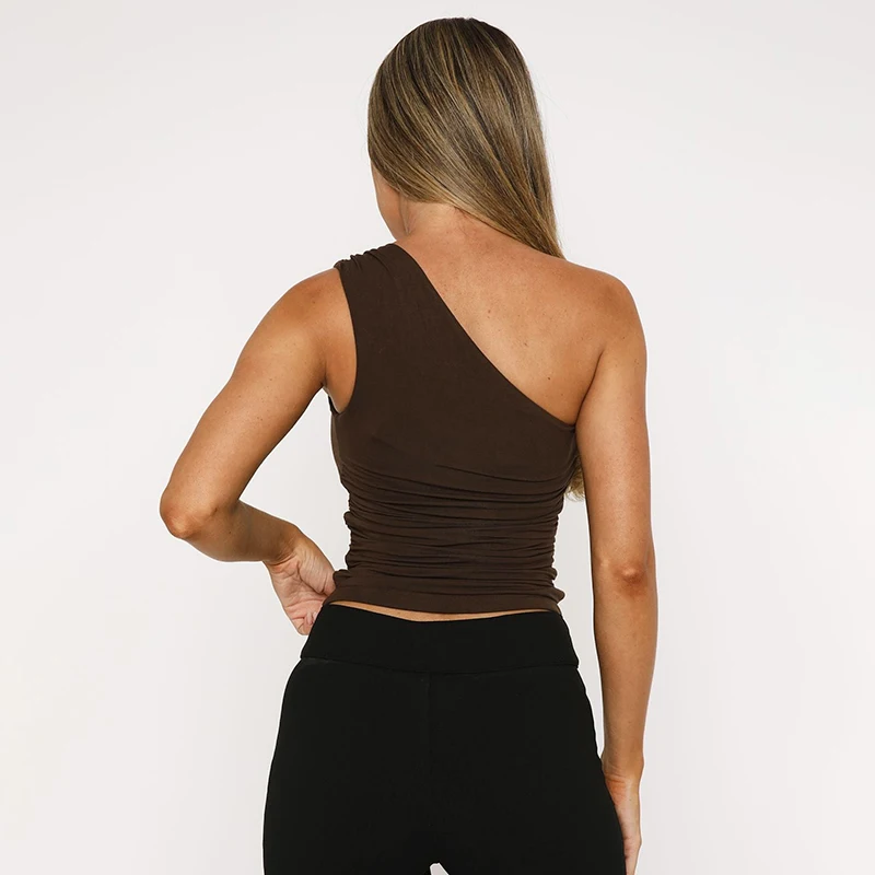 CUTENOVA 2025 New Sexy One-Shoulder Bead Link Ruched Tank Top Street Slim Light Personality American Hottie Girls Sexy Tank Tops image 4